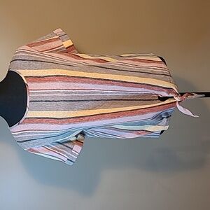 KIM & CAMI Tie Front Short Sleeved Striped Top